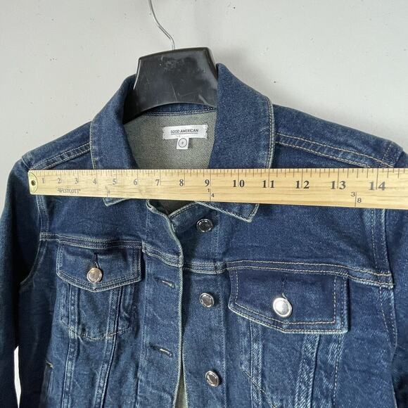 Good American The Fitted Blue Jean Jacket NWT Size 0 - Picture 9 of 12